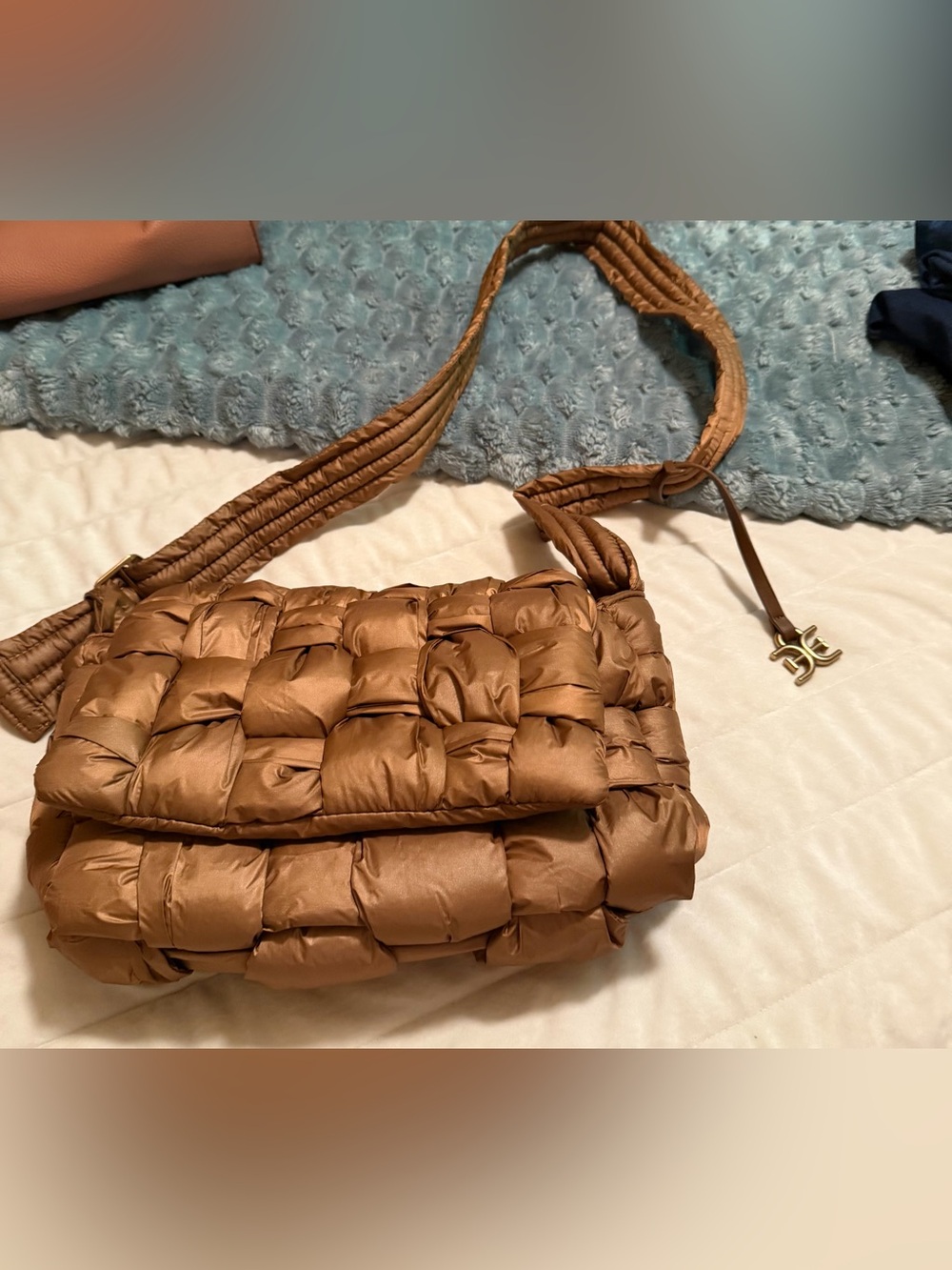 Sam Edelman Quilted Puffer Crossbody Bag in Goldish Brown